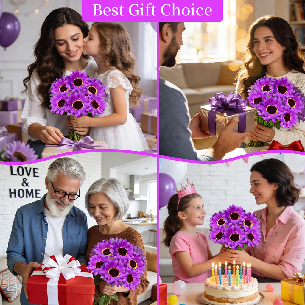 ANGMLN Solar Garden Lights 6 Pack 36 Solar Sunflower Lights, Waterproof Solar Purple Flower Light for Outdoor Decoration, Decorative Stakes for Yard,Landscape,Patio,Gifts for Women