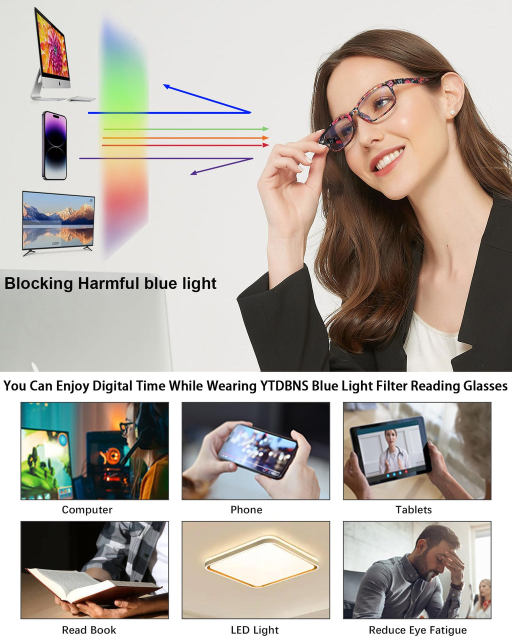 YTDBNS Reading Glasses for Women, Stylish Blue Light Blocking Readers, Ladies Eyeglasses, Fashion Computer Eye Glasses