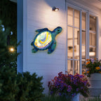 LIFFY Sea Turtle Decor Ocean Nautical Beach Wall Art Metal Glass Sea Turtle Bathroom Decor with LED Fairy Lights, 15" Indoor Outdoor Wall Art Sculpture for Patio,Pool,Beach,Garden,Yard,Home Gift