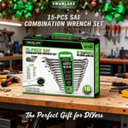 SWANLAKE 15-Piece SAE Wrench Set, V Notch Premium Combination Wrenchs Set, SAE 1/4" to 1-1/16", Max Torque, 12-Point, Chrome Vanadium Steel, with Storage Rack