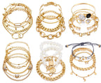 17IF 25 PCS(6 Pack) Dainty Boho Gold Chain Bracelets Set for Women Stackable Chunky Multipack Layered Bangles Adjustable Flat Cuff Cuban Punk Charm Bracelet Bundle Jewelry