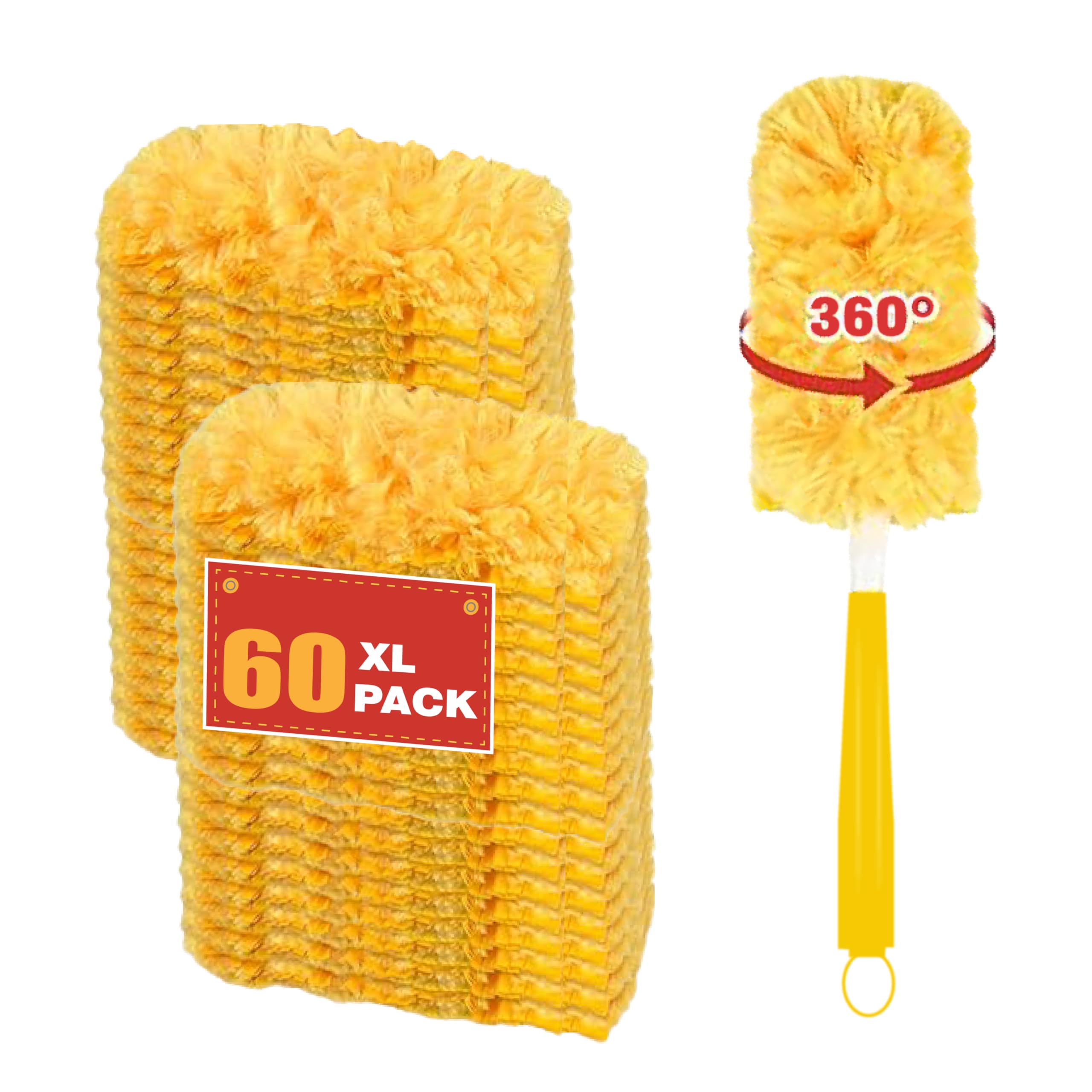 Heavy Duty Duster Refills for swiffer Duster, Disposable Dusters Kit for Cleaning Dusting Furniture Blind Ceiling Fan, Electrostatic Lock-Dust Technology 360 Feather Duster，60 Duster and 1 Handle