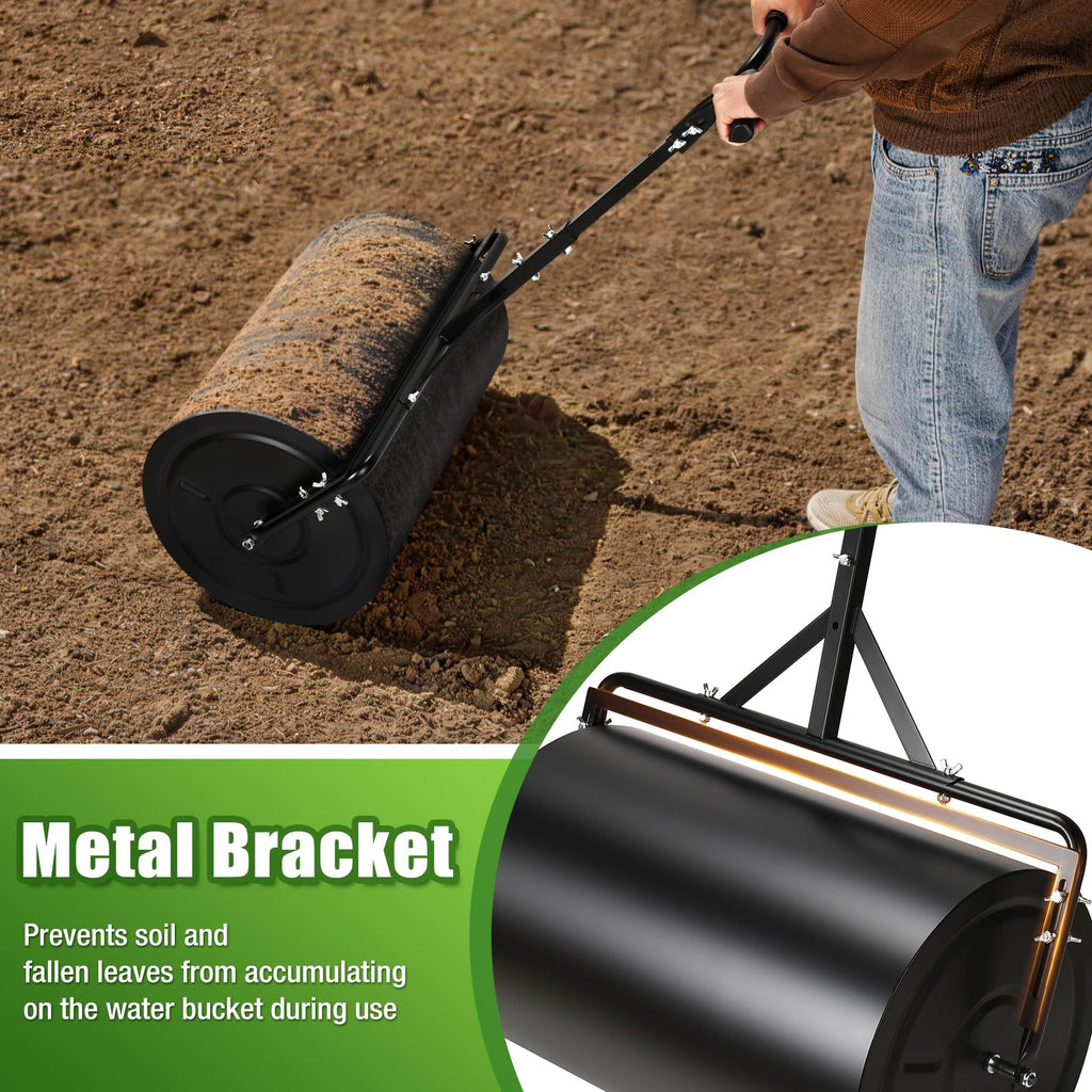 GADFISH 24 Inch Compost Spreader & Lawn Roller, Featuring One Mesh Roller and One 23 Gallon Hollow Roller, Push & Tow Design, Suitable for Lawn Maintenance and Peat Moss Spreader