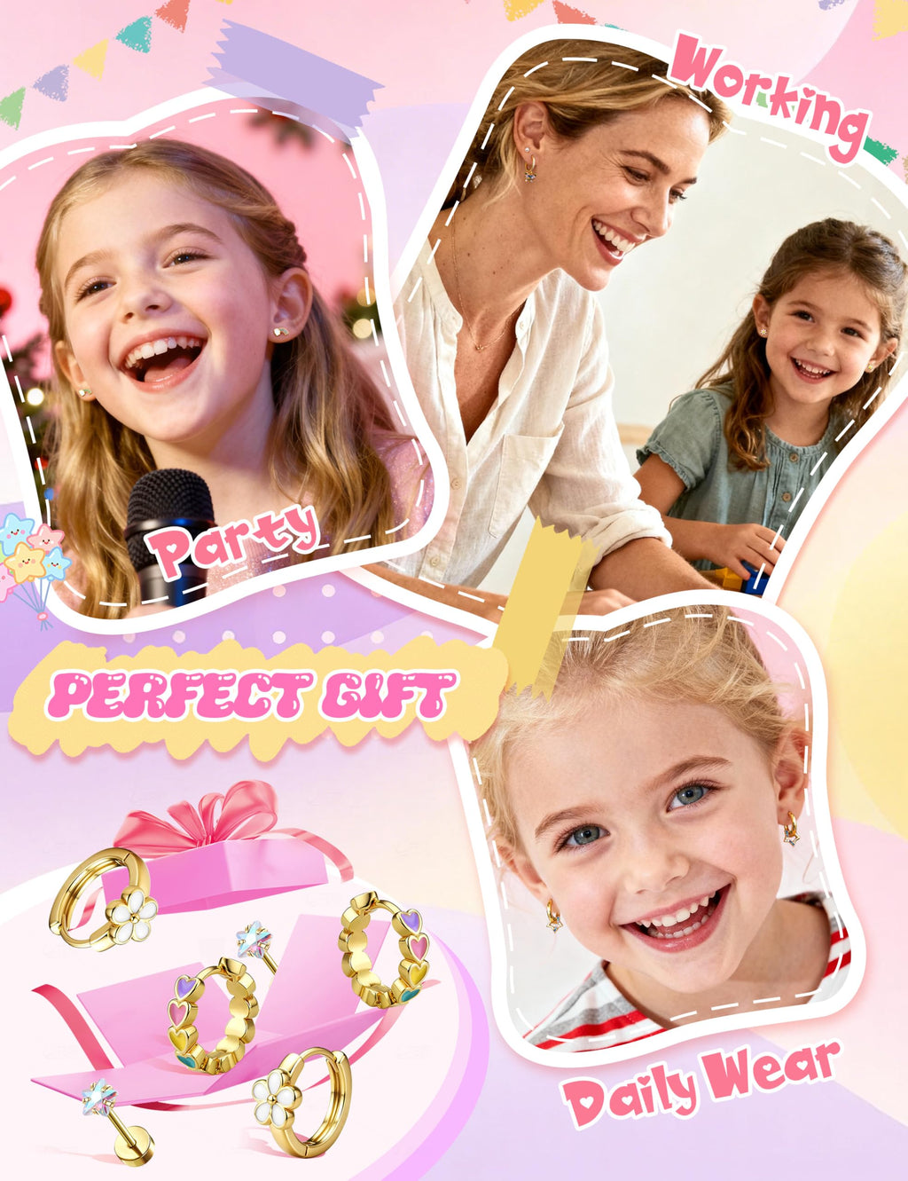Hypoallergenic Earrings for Girls,Surgical Steel Flat Back Earrings Gold