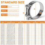 4 Pack Sieqioor T-Bolt Hose Clamps 304 Stainless Steel 20-22mm