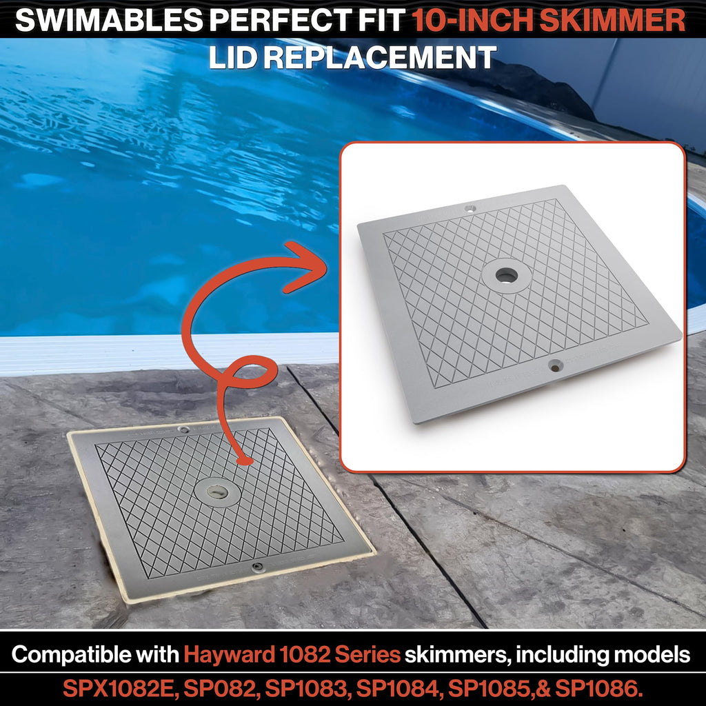 Swimables Pool Skimmer Cover Plate 10" Skimmer Lid Replacement SPX1082E, SP082, 1083, 1084, 1085 and S1086 | Industrial Grade Pool Skimmer Lid Compatible with 1082 Series Hayward Skimmers (Gray)