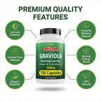 Peruvian Naturals Graviola Capsules, 1500 mg Soursop Leaf Extract from Hojas de Guanabana, Non-GMO, Vegan & Gluten-Free Herbal Supplement, 300 Count