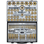 86-Piece Master Tap and Hex Die Set, Premium Titanium Coating | SAE Size #4 to 5/8”, Metric Size M3 to M16 | For All Coarse, Fine, Pipe Threads | Complete with Holders, Stocks, Gauges and Metal Case