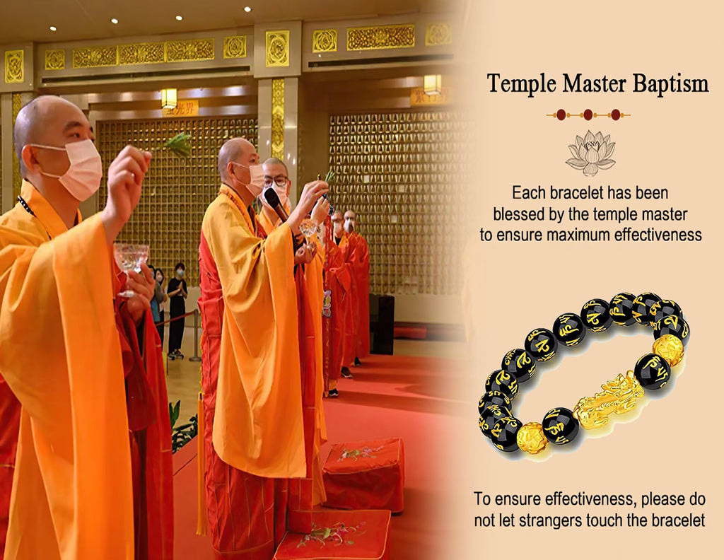 Feng Shui Bracelet Money Good Lucky 24k Gold Plated, Obsidian Wealth Buddha Bracelet Dragon Protection, Mantra Prayer Beads Bracelets Can Bring, Wealth and Health for Men Women