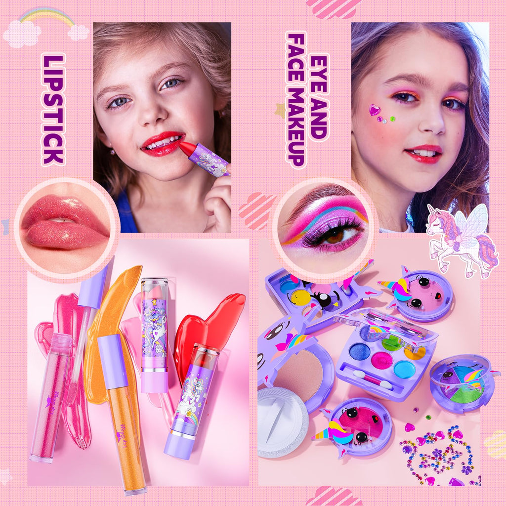 Beayuck Kids Makeup Kit for Girls - Girls Makeup Kit Toys, Real Washable Cosmetic Set with Storage Case, Kids Play Makeup Set for Christmas Birthday Gift 3 4 5 6 8 10 11 12+ Years Old, Purple