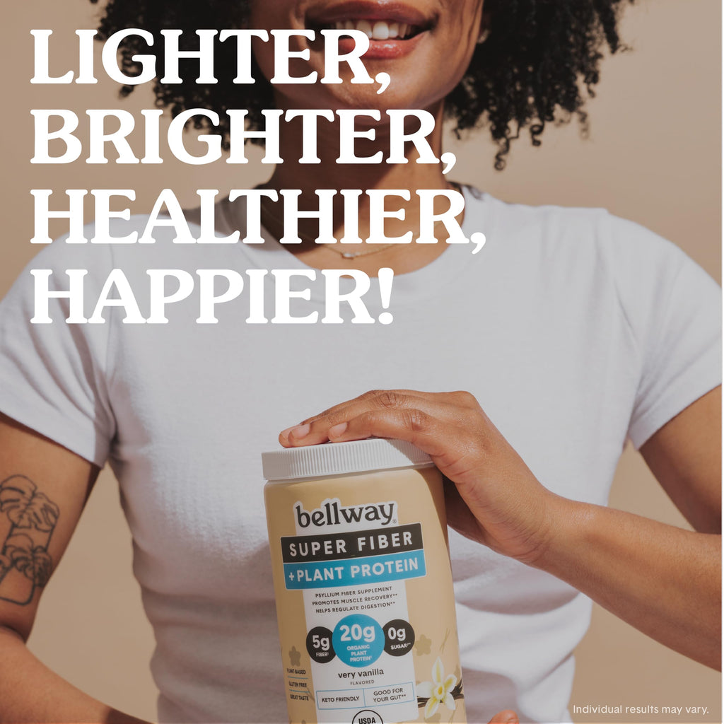 Bellway Super Fiber + Protein Powder, Sugar-Free Organic Psyllium Husk Fiber Supplement Powder with 20g Plant Protein Per Serving, Very Vanilla, 12.7 oz