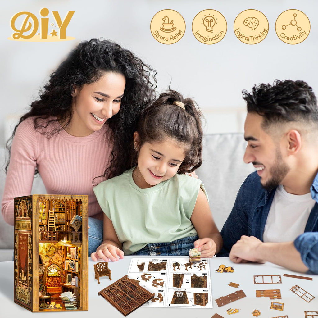 CUTEBEE Book Nook Kit - DIY Miniature House Dollhouse Kit for Adults and Teens, Booknook Tiny House Bookshelf Decor 3D Wooden Puzzle, Gifts for Family, Friends Eternal Bookstore
