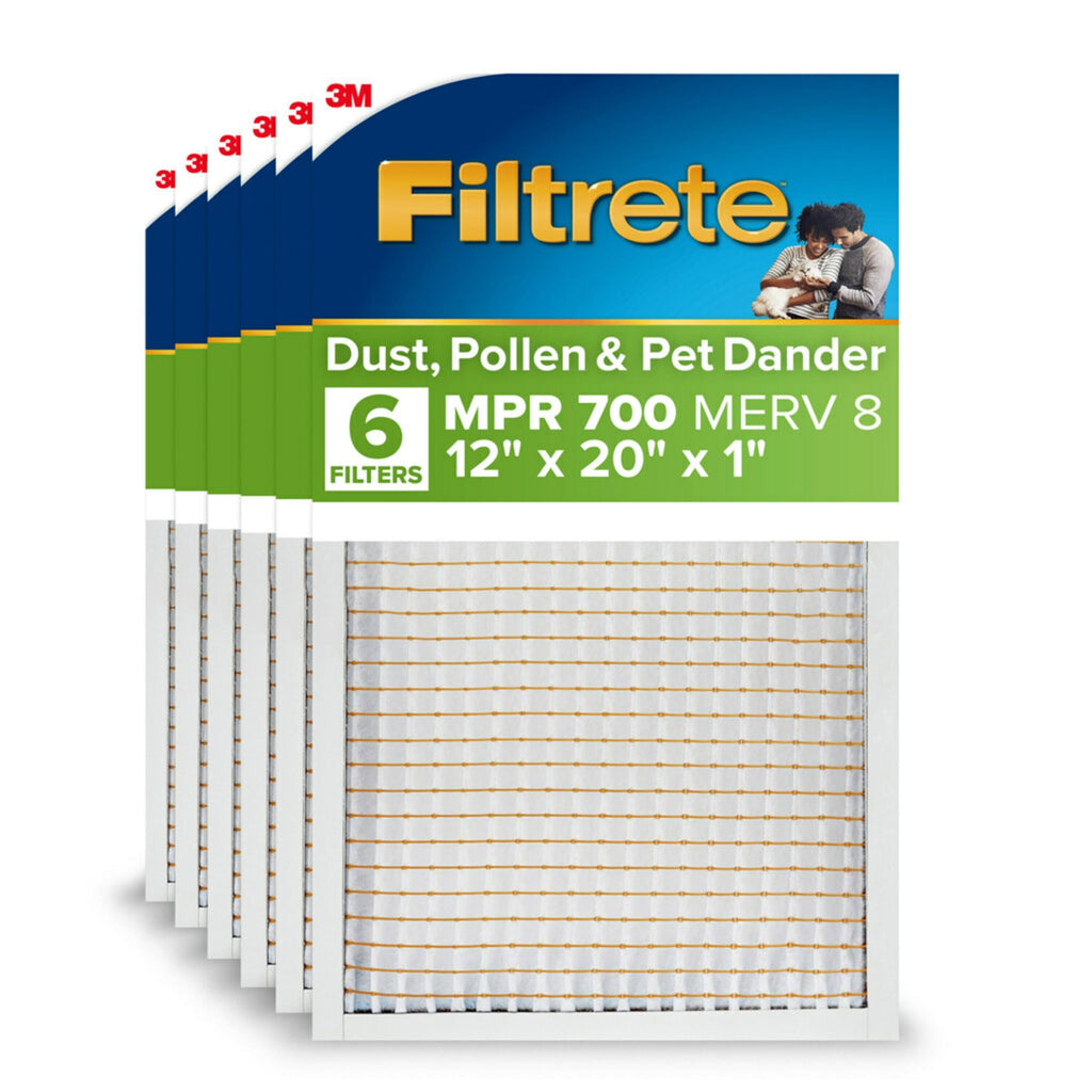 Filtrete 12x20x1 AC Furnace Air Filter, MPR 700, MERV 8, Tough on Pollen, Easy on Airflow, 3-Month Pleated 1-Inch Electrostatic Air Cleaning Filter, 6-Pack (Actual Size 11.81 x 19.81 x 0.81 in)