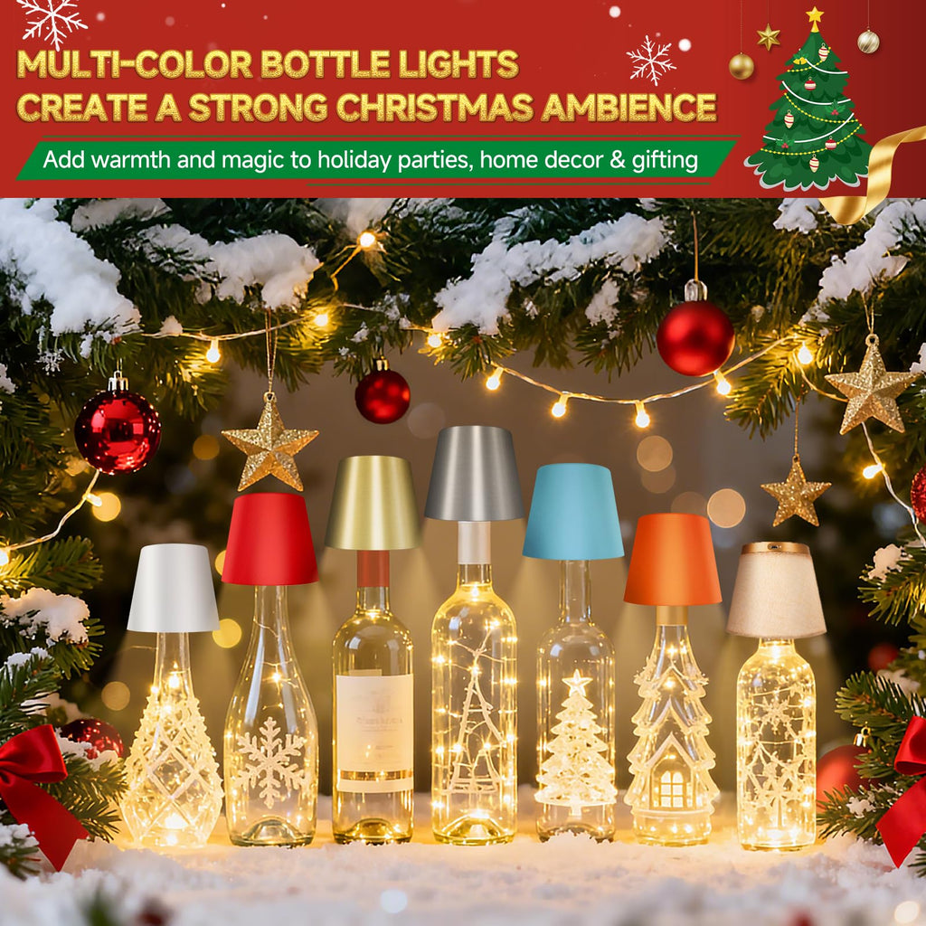 Hoide 2025 New Bottle Lamp - LED Bottle Lights for Liquor & Wine Bottles, Cordless Lampshade, Whiskey Bottle Top Light, Bottle Stopper Night Light Kit, Rechargeable 3-Tone Touch-Dimmable