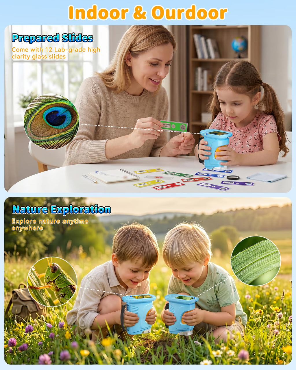 1000X Handheld Microscope for Kids, 4K Digital Kids Microscope Science Kits
