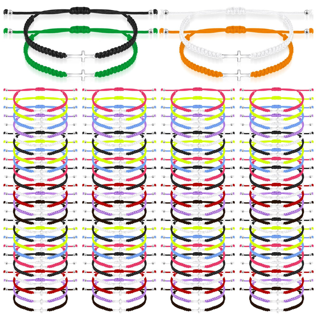 Sasylvia 100 Pcs Christian Cross Bracelets Bulk Adjustable, Multicolor