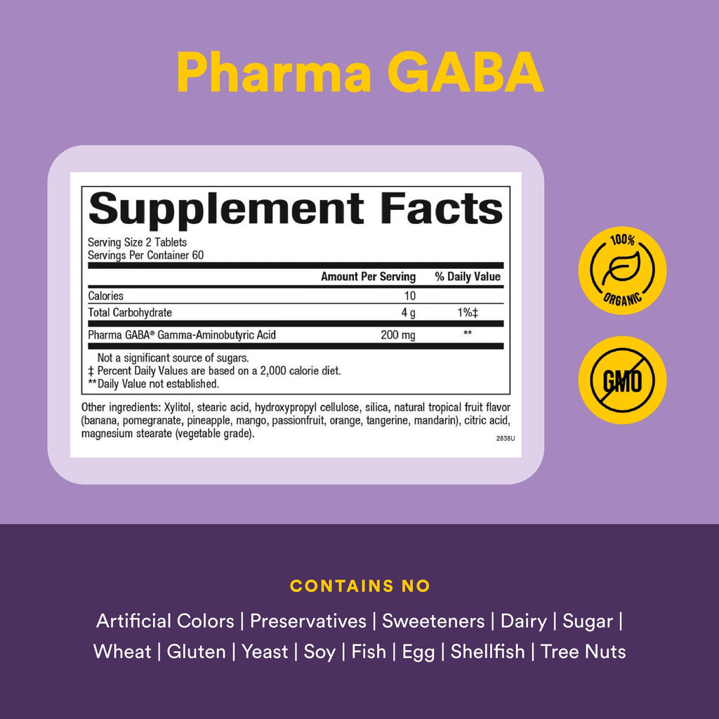 Natural Factors Pharma GABA - Dietary Supplement Supports Calm Sleep & Sleep Quality - Natural, Fast-Working Supplement Aids Focus & Brain Health - 120 Chewable Tablets (60 Servings)
