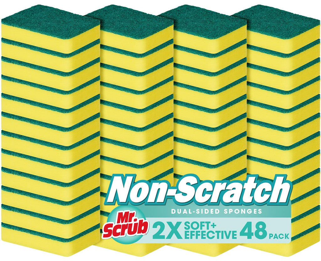 Mr. Scrub Sponges Kitchen Scrub Dish Sponge Scouring Pad, 48 Pack Cleaning Brush Scrubber Supplies for Soap, Dishwashing Dinnerware Sets Pan Pot Towels Cloth Rags Holder Glass Dishwasher Sink Bathroom