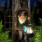 ZioWio Garden Gnome Statue, Tree Faces Decor Outdoor with Solar Lantern