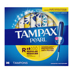 Tampax Pearl Tampons for Women, with LeakGuard Braid, Regular Absorbency, Unscented, 36 Count