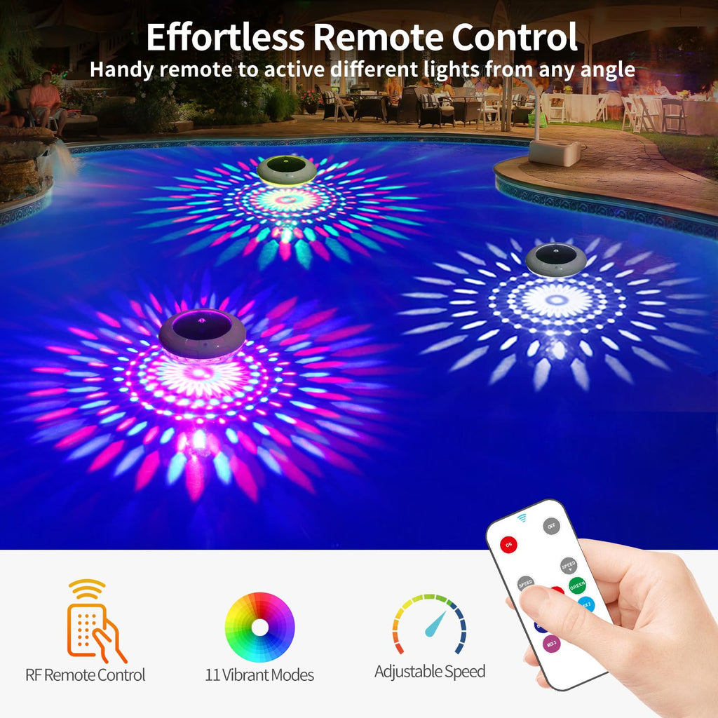 LENONE Floating Pool Lights Solar Powered, 6.5“ Vibrant RGB Colors Pool Lights that Float with Dynamic Lighting Effects, Waterproof Float or Hang Solar Floating Light for Pool Hot Tub Garden Party(1)