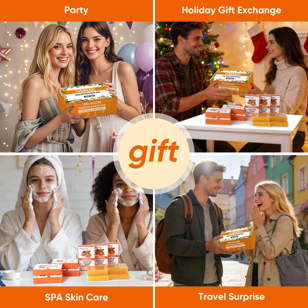 OAKDOLCHE 25P Turmeric Kojic Acid Soap Gift Set, Individually Wrapped (80g) | Infused with Retinol, Collagen & Vitamin E, SLS Free Gentle Care for Face/Body, Suitable for Party & Holiday Gifting