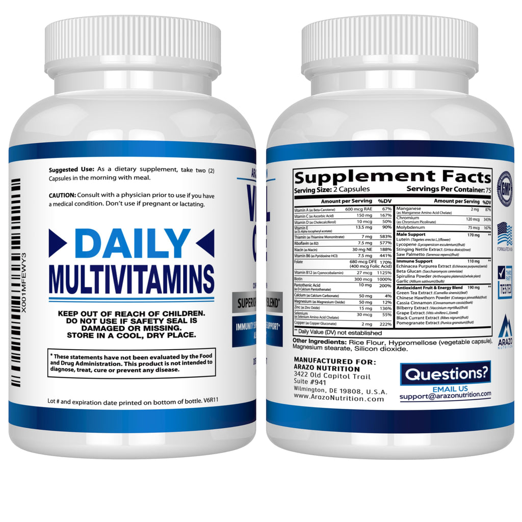 Arazo Nutrition Vital One Multivitamin for Men – Daily Wholefood Supplement - 150 Vegan