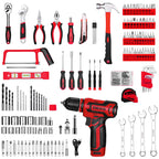 Drill Tool Set：Tool Kit with 12V Power Cordless Drill Hand Repair Tools Box with Drill, Home Tool Kits for Men & Women, Hand Drill Set Perfect for Homeowner, Diyer, Handyman - Red