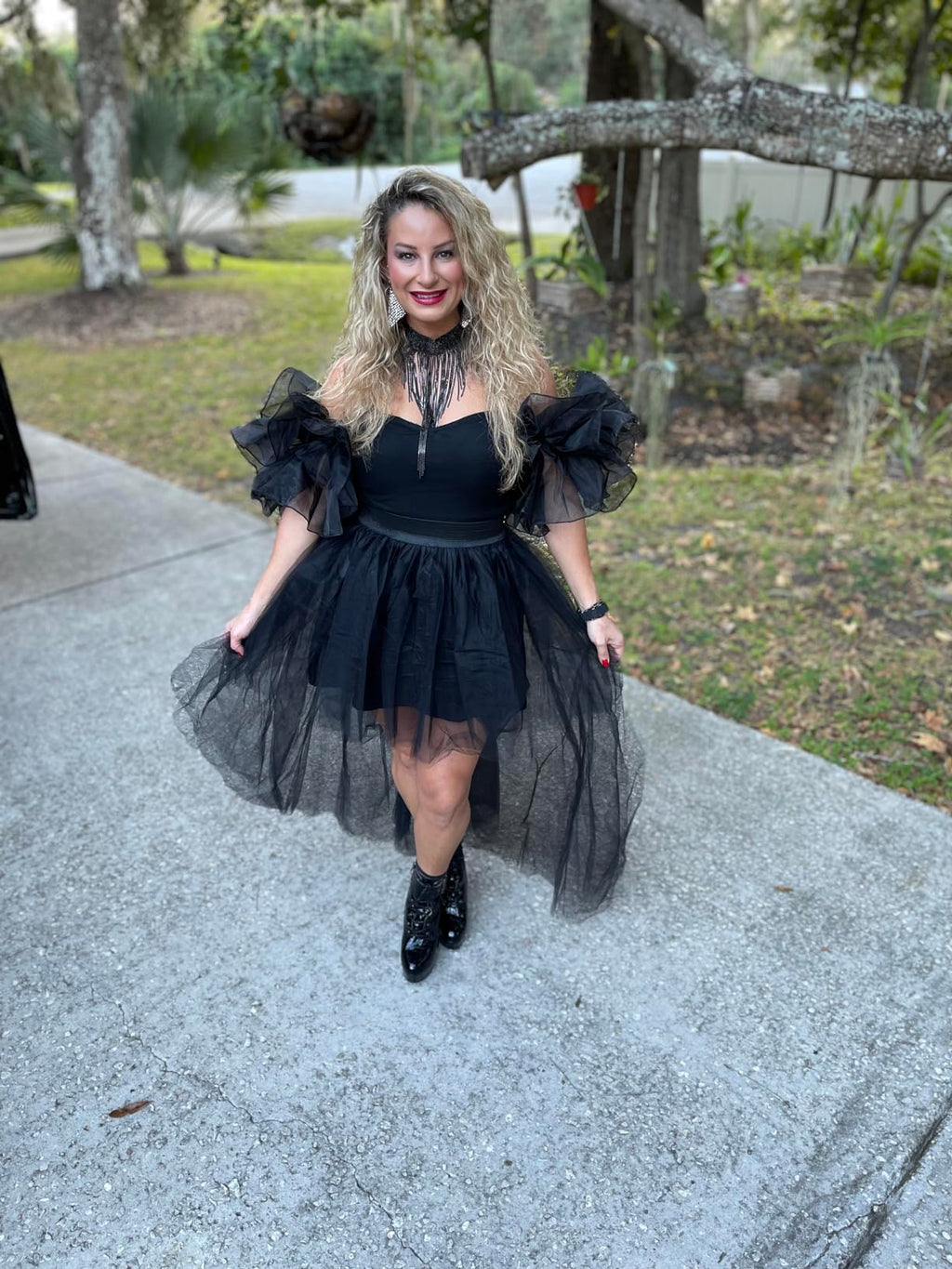MisShow Women's Hi-Lo Tulle Tutu Skirt for 80s Party & Halloween, Black
