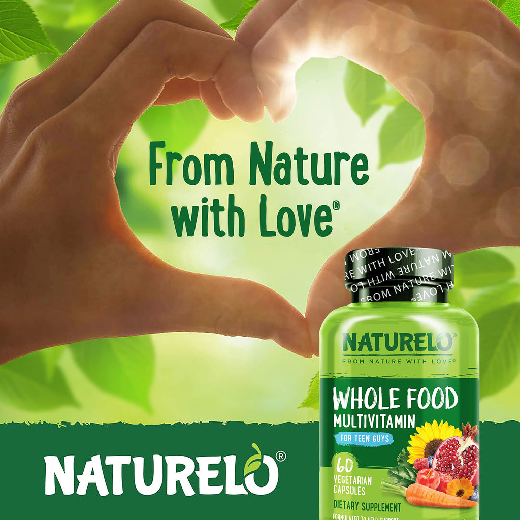 NATURELO Teen Multivitamin - Whole Food Multivitamin for Teenage Boys - Minerals Supplement for Active Kids - with Plant Extracts - Non-GMO - Vegan & Vegetarian - 60 Capsules (Pack of 2)