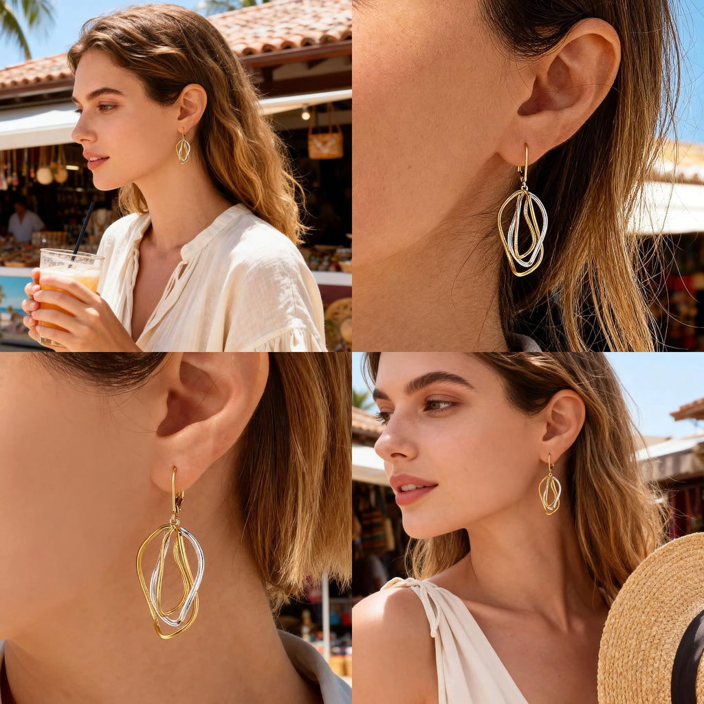 Two Tone Twisted Line Drop Earrings for Women Gold and Silver Earrings