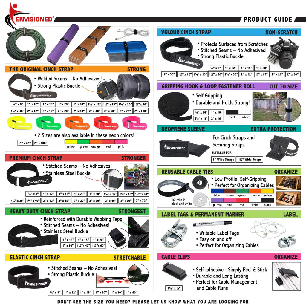Reusable Cinch Straps 2" x 30" - 6 Pack, Multipurpose Strong Gripping, Quality Hook and Loop Securing Straps (Black)