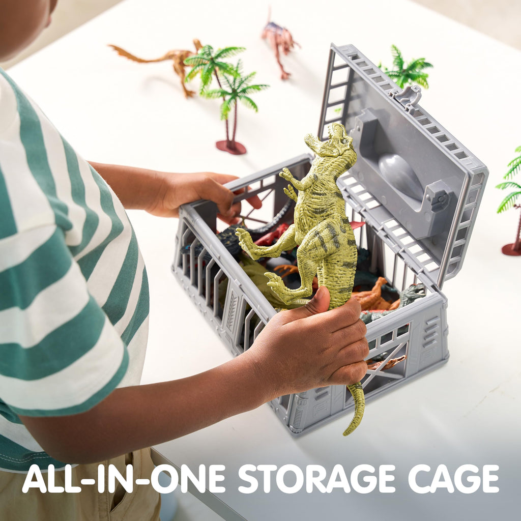 JOYIN Dinosaur Toys with Activity Play Mat & Storage Cage, 19 PCS Realistic Dinosaur Figures & Trees for Toddlers Kids Ages 3-5, Ideal for Boys and Girls Gift