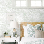 Ismoon Large Floral Peel and Stick Wallpaper Boho White and Green Contact Paper 17.3inx32.7ft Modern Wall Paper Removable Self Adhesive Vinyl Wallpaper for Bedroom Cabinet Bathroom Mural Wall Decor