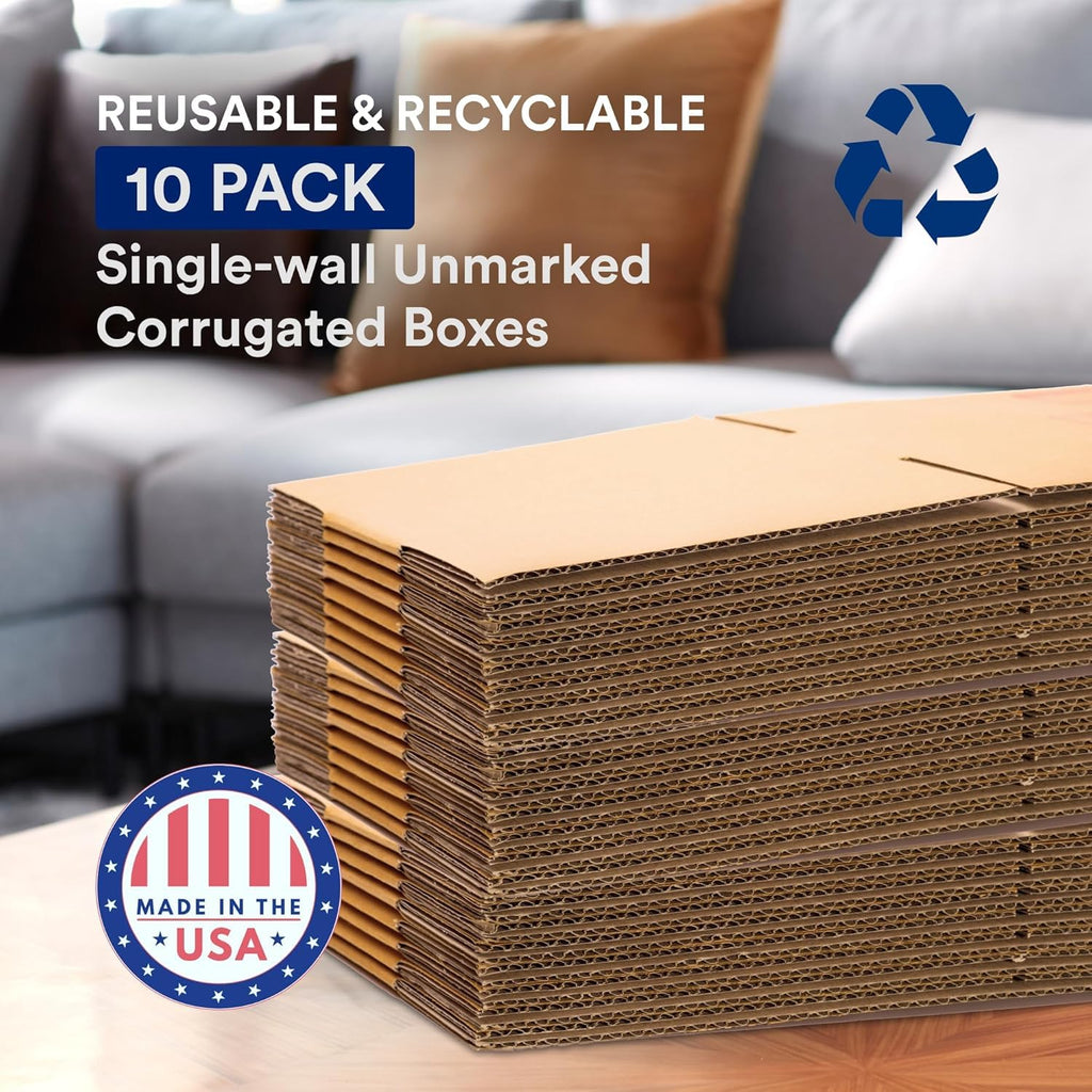 BOX USA Moving Boxes 18"L x 14"W x 12"H (10-Pack) Medium + Packaging Tape - Shipping, Mailing, Packing, Packaging and Storage