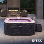 INTEX PureSpa Greystone Deluxe 4 Person Square Inflatable Hot Tub, Bubble Massage Spa Set with Energy Efficient Cover, 2 Headrests, & LED Light, 69 in x 28 in