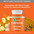 Qunol Turmeric Curcumin with Black Pepper & Ginger, 2400mg Turmeric Extract with 95% Curcuminoids, Extra Strength Supplement, Enhanced Absorption, Joint Support Supplement, 105 Count