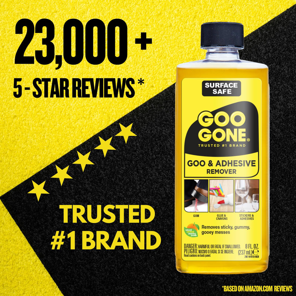 Goo Gone Adhesive Remover - 2 Pack - 8 Ounce - Surface Safe Adhesive Remover Safely Removes Stickers Labels Decals Residue Tape Chewing Gum Grease Tar Crayon Glue