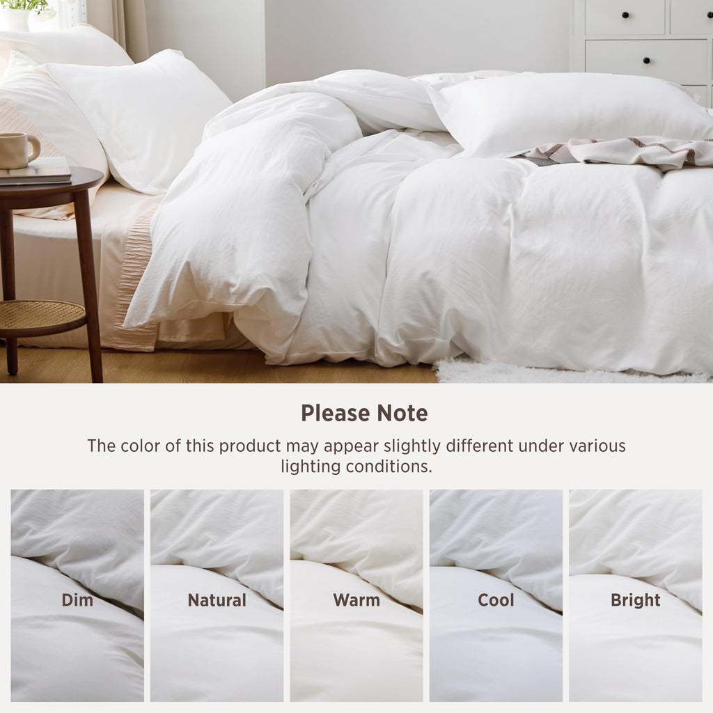 Bedsure Prewashed Duvet Cover Queen, Bedding Set with Zipper Closure, White