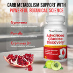 Advanced Glucose Discovery for Sugar Watchers, with Gymnema Sylvestre, Patented Pomegranate Supplement, Crominex 3+, for Glucose Metabolism Wellness - All Natural, Non-GMO - 90 Vegan Capsules