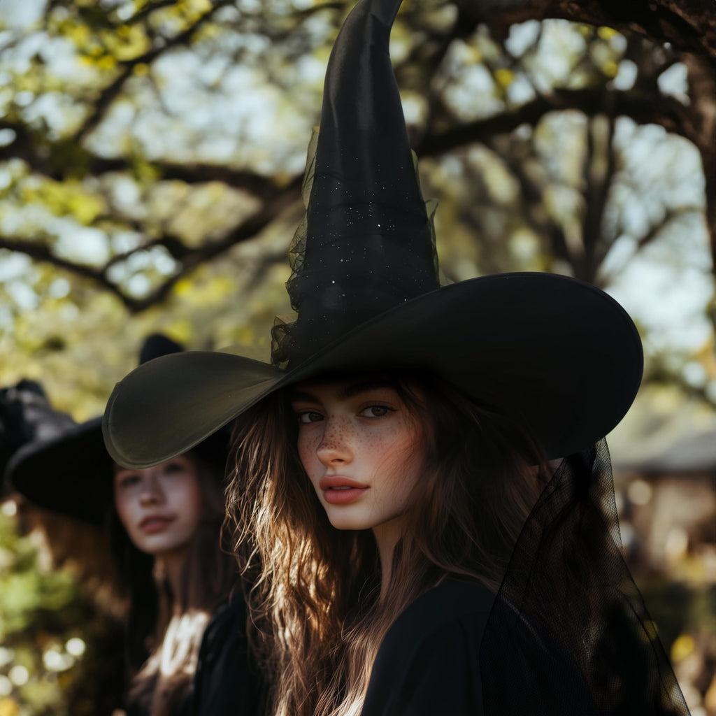 UQJE Women's Witch Hat, Oversized Mesh Halloween Costume Hat, Black, 24in