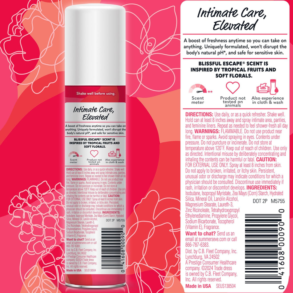 Summer's Eve Blissful Escape Daily Refreshing Feminine Spray, 2 oz (Pack of 3)