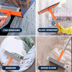 Professional Window Squeegee,2 in 1 Squeegee Window Cleaner with Long Stainless Steel Handle,Sponge Car Window Squeegee for Gas Station, Glass,Shower (Sponge Style)