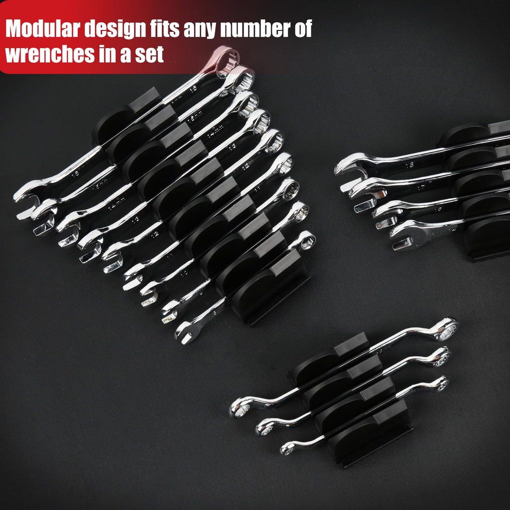 DEHOYI 48 pcs Premium MAGNETIC Modular Wrench Organizer System- Wrench Rack with Metric&SAE Labels, Tool Storage Holder. Gift for mechanics (Black)