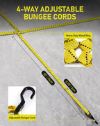 4 Pack 4 Way Flat Adjustable Bungee Cords with Hooks, Easy to Adjust The 4 Sides Length, Lucky Straps 30 Inch Black/Yellow Heavy Duty Tack Strap for Bike, Motorcycle, Roof Rack, Kayak, Cargo, etc