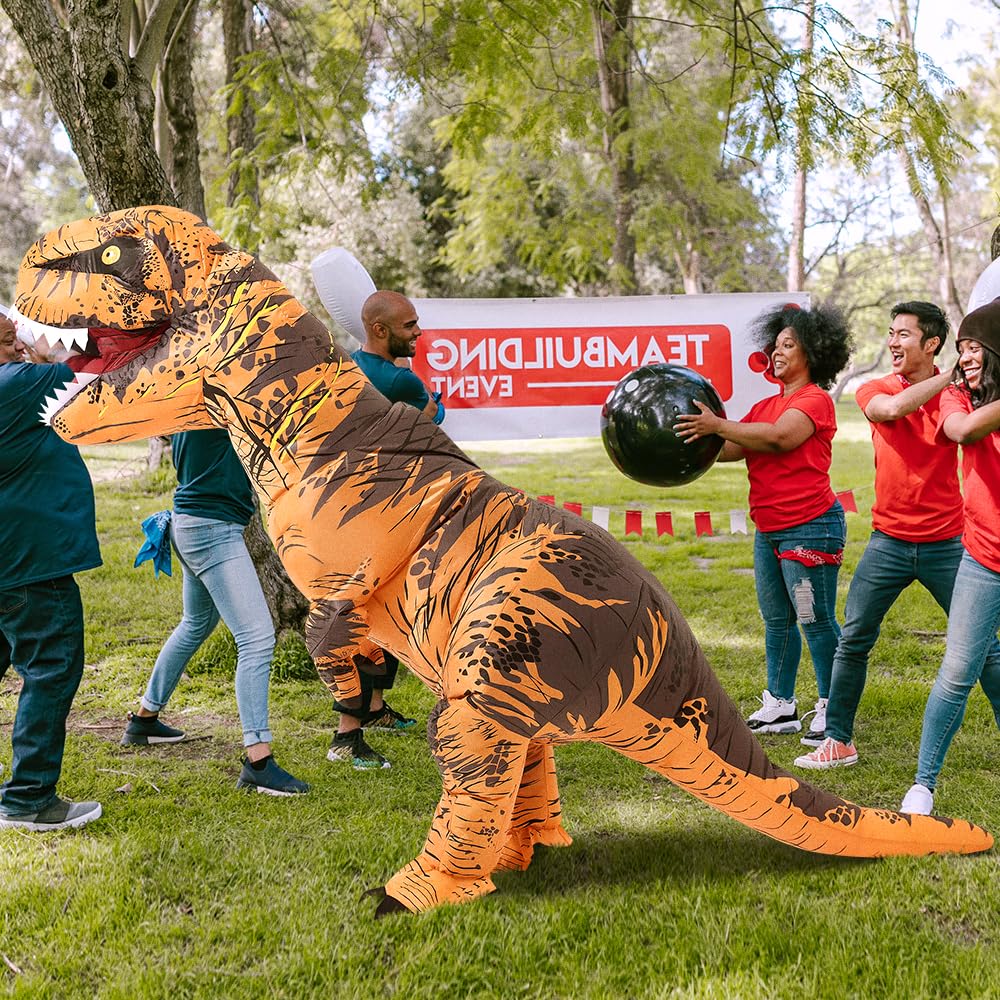 miwhse Halloween Inflatable Dinosaur Costume Adult Fancy Dinosaur Suit Blow up Trex Costume Full Body Dino Costume For Halloween Cosplay Party(brown)