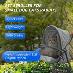 COOLCRAB Pet Stroller Oxford Cloth Foldable Dog Strollers for Small Dogs and Cats Suitable for All Road Surfaces Wide-View Panoramic Window 4 Wheels with Brakes Portable Design, Easy to Store (Grey)