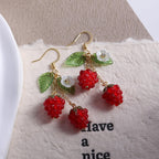 Cute Fruit earring,Dangle Drop Lightweight Food Earrings for Women (Red- 2 Raspberry)