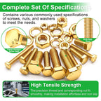 Twidec/1505PCS Metric Bolt Assortment M4/M5/M6/M8 Length from 12-40mm Grade 8.8 Hex Head Nuts and Bolts Assortment Kit,Heavy Duty Bolts and Nuts Kit, Flat & Spring Lock Washer Gold Zinc Plating