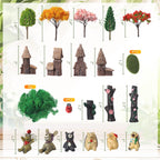 58 Pcs Miniature Garden Set Flower Angel Fairy House Animals Trees Diorama Supplies Fairy Village Mini Terrarium Figurines Micro Landscape Ornaments for DIY Garden Decor Succulent Dollhouse Craft